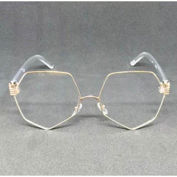 CLASSIC VINTAGE RETRO Style Clear Lens EYE GLASSES Unique Gold Transparent Frame - Picture 2 of 3